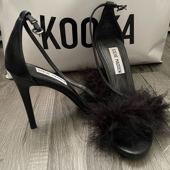STEVE MADDEN feather fluffy black heels - Picture 3 of 3